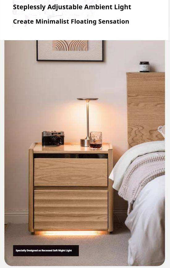 Ash Solid Wood Modern Lighted Nightstand.