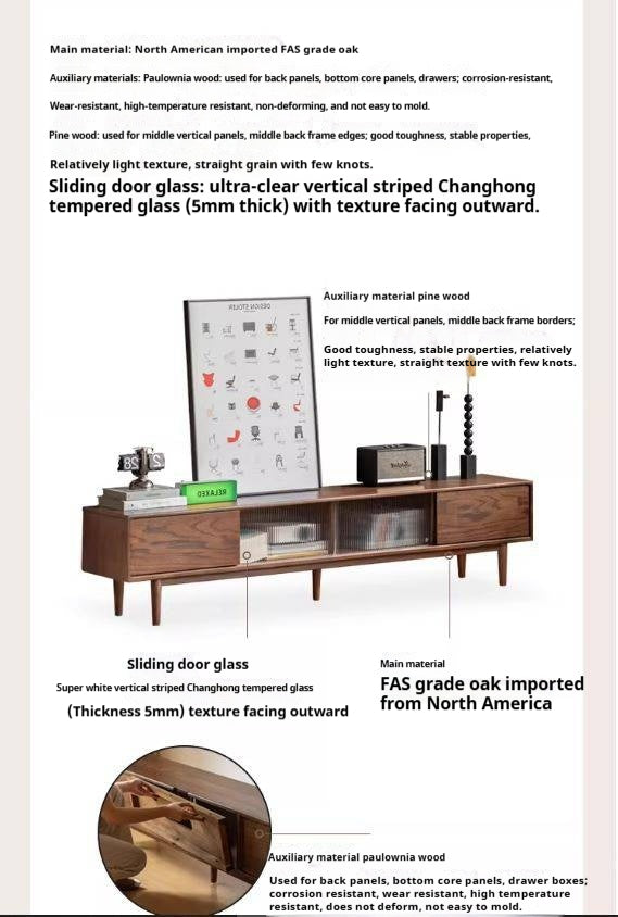 Oak Solid Wood Modern Simple Floor TV Cabinet.