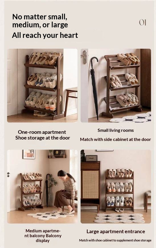 Beech Solid Wood Slim Shoe Rack with Tiered Shelves