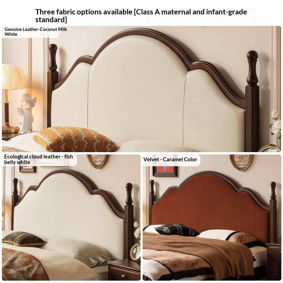 Ash Solid Wood Upholstered Bed with Tall Arched Headboard and Turned Finial Posts