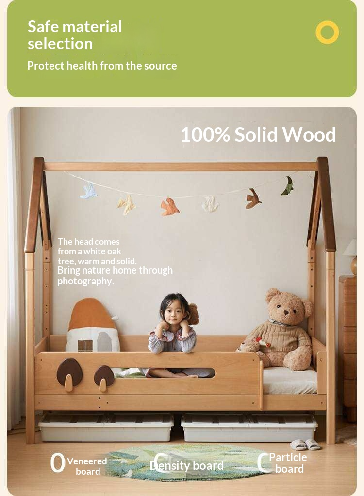 Beech Solid Wood Children's Loft Bed with Table Under Bed