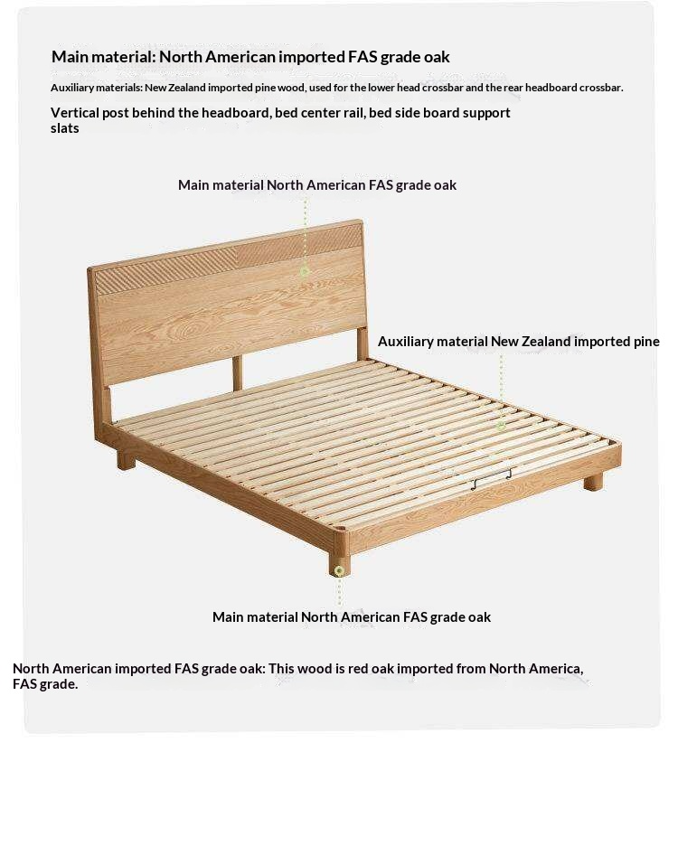 Oak Solid Wood Platform Bed with Grooved Panel Headboard Accent
