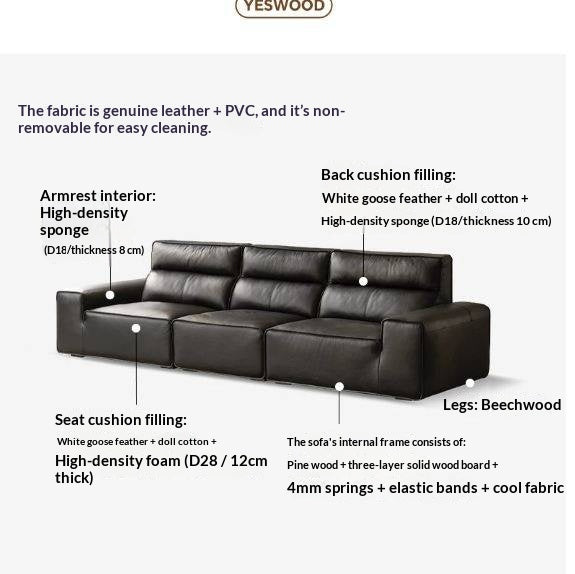 Genuine Leather Deep Seat High-Back Sofa