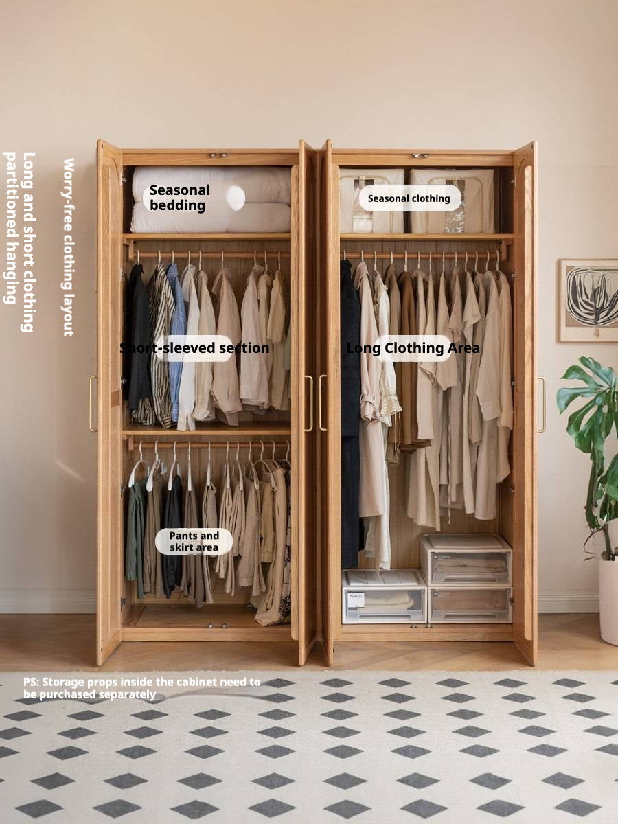 Oak Solid Wood Arched Rattan Door Wardrobe