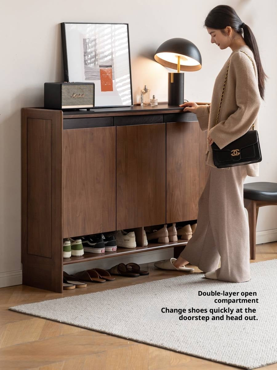 Black Walnut, Oak Solid Wood Italian Style Light Luxury Shoe Cabinet