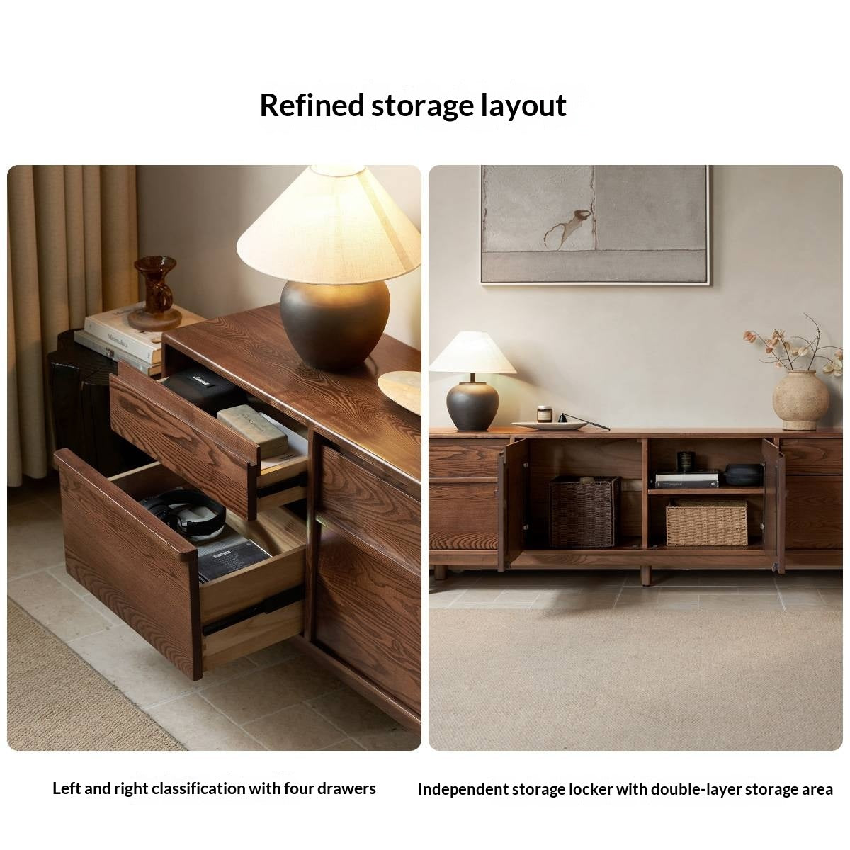 Ash Solid Wood Wabi-sabi Style TV Cabinet