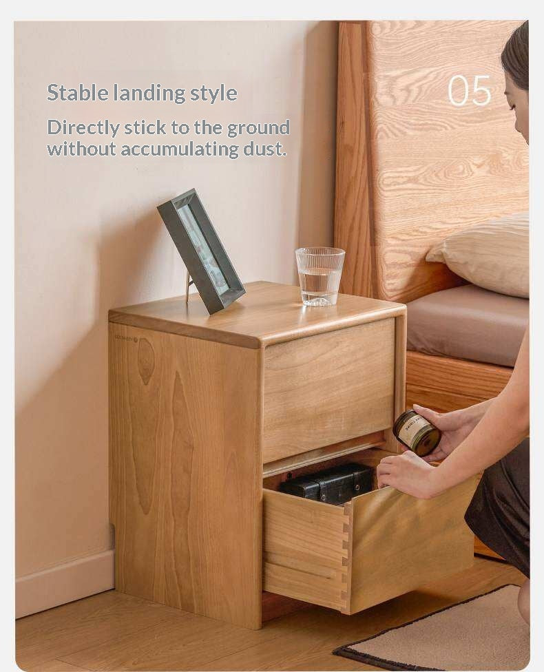 Birch Solid Wood Modern Minimalist Nightstand with Storage Cabinet