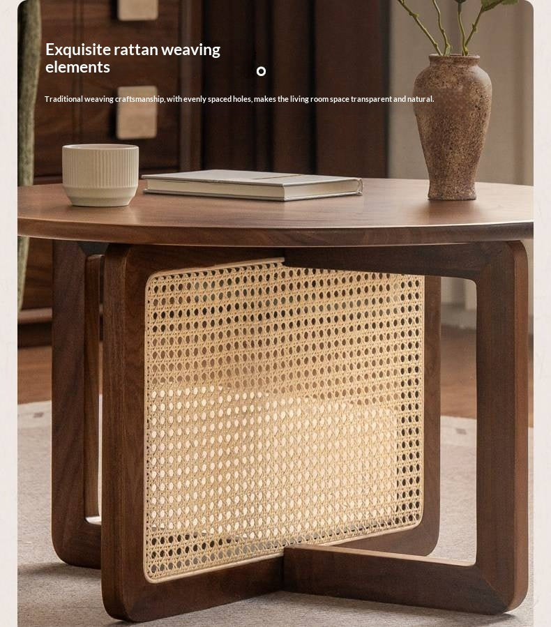 Black Walnut, Oak Solid Wood Rattan Modern Coffee Table