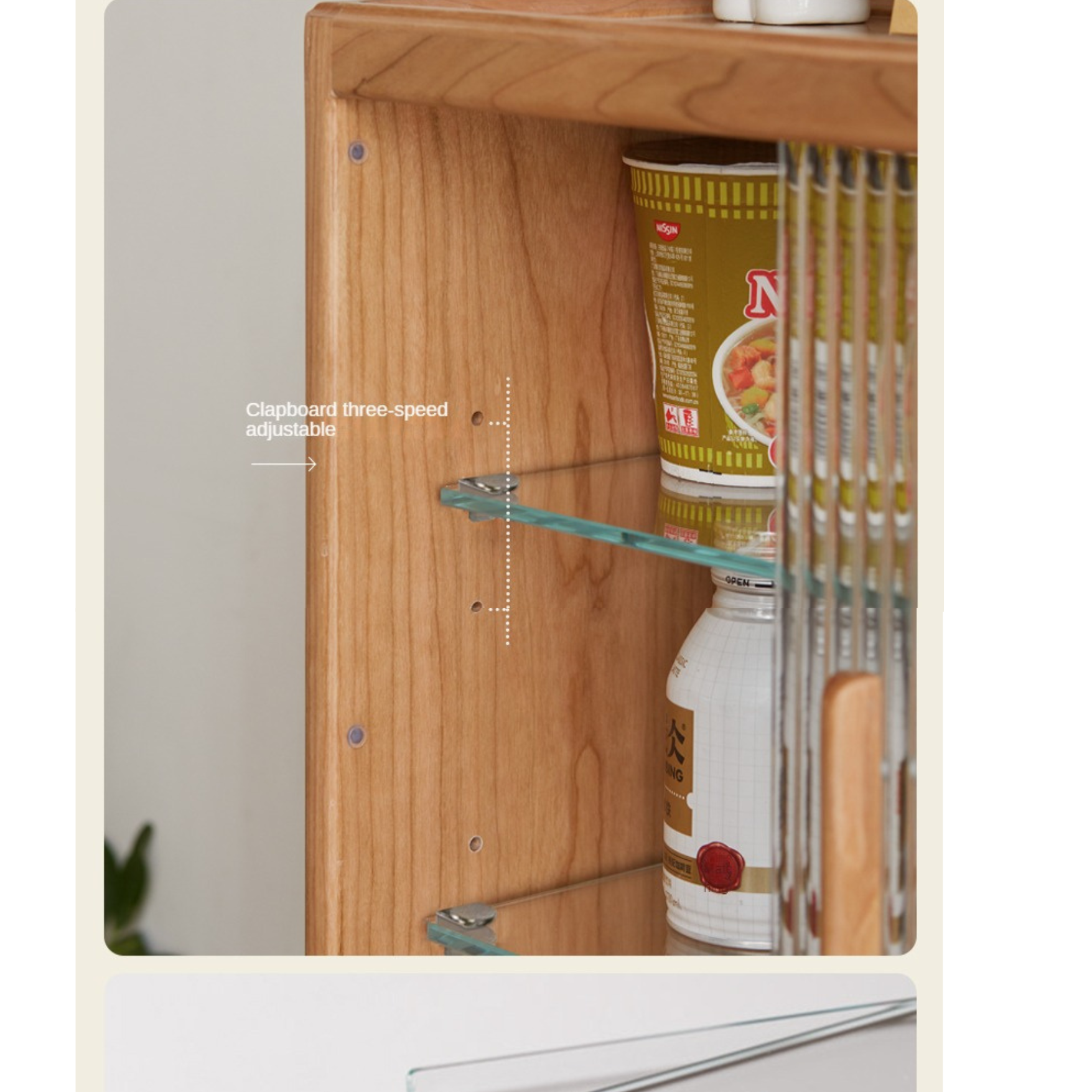 Cherry Solid Wood Glass Sliding Door Storage Cabinet,