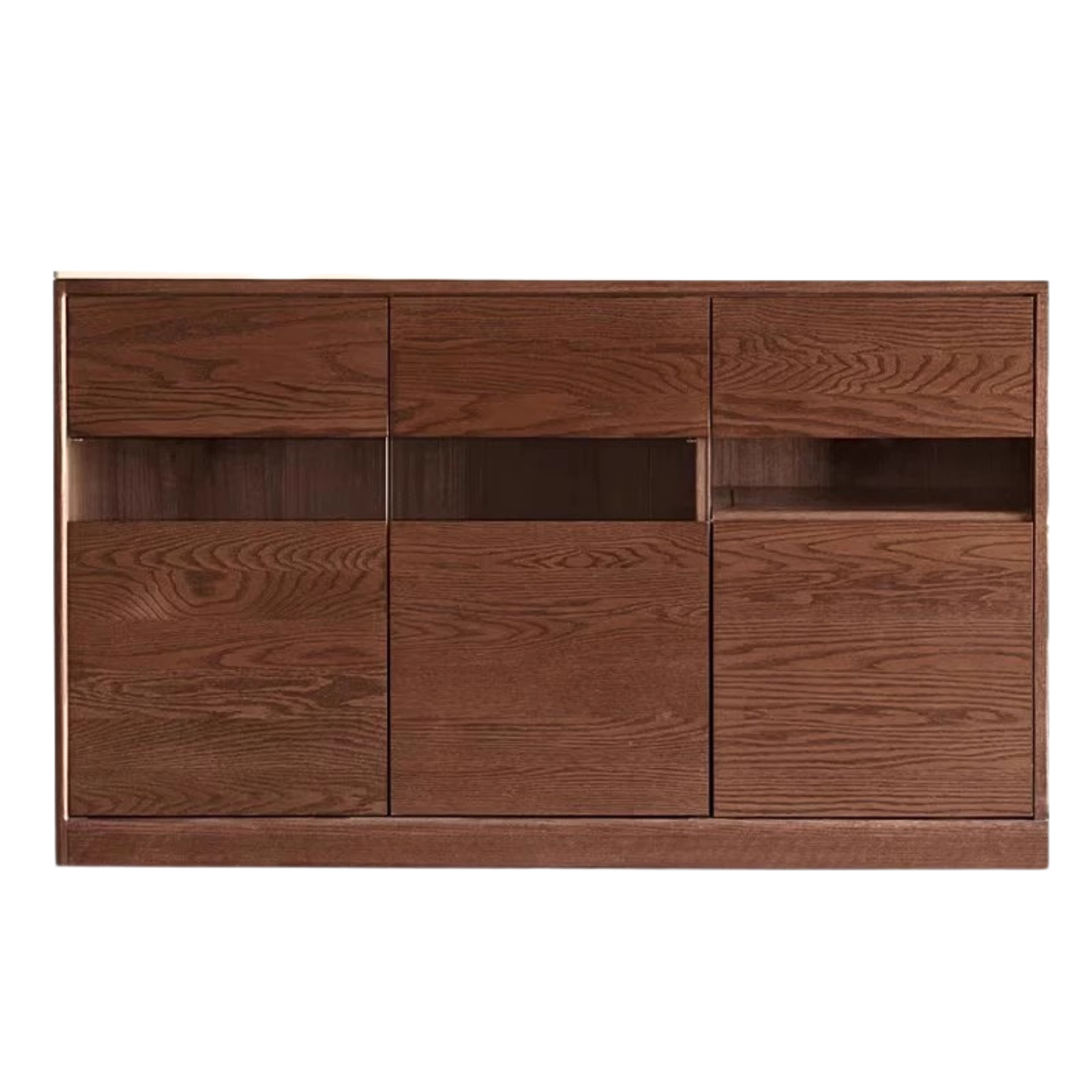 Oak solid wood dining storage sideboard against the wall,