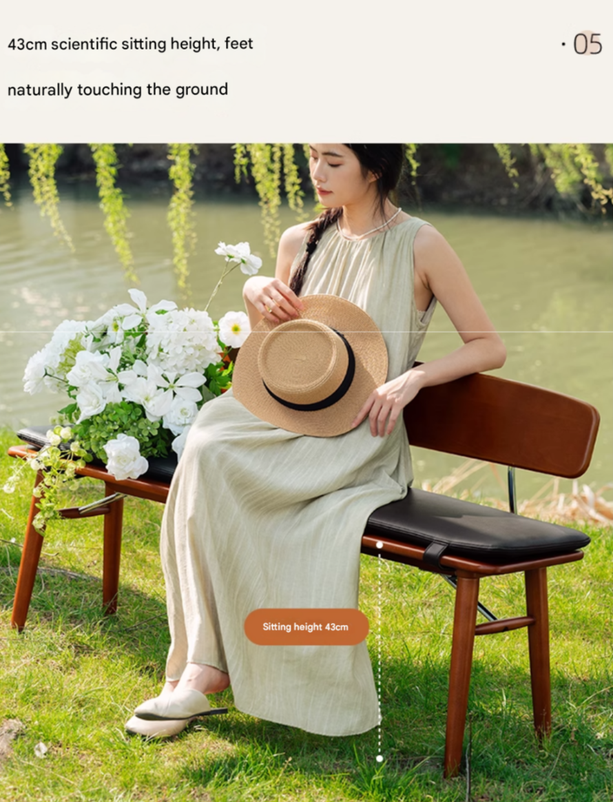 Beech Solid Wood Organic Leather Long Bench