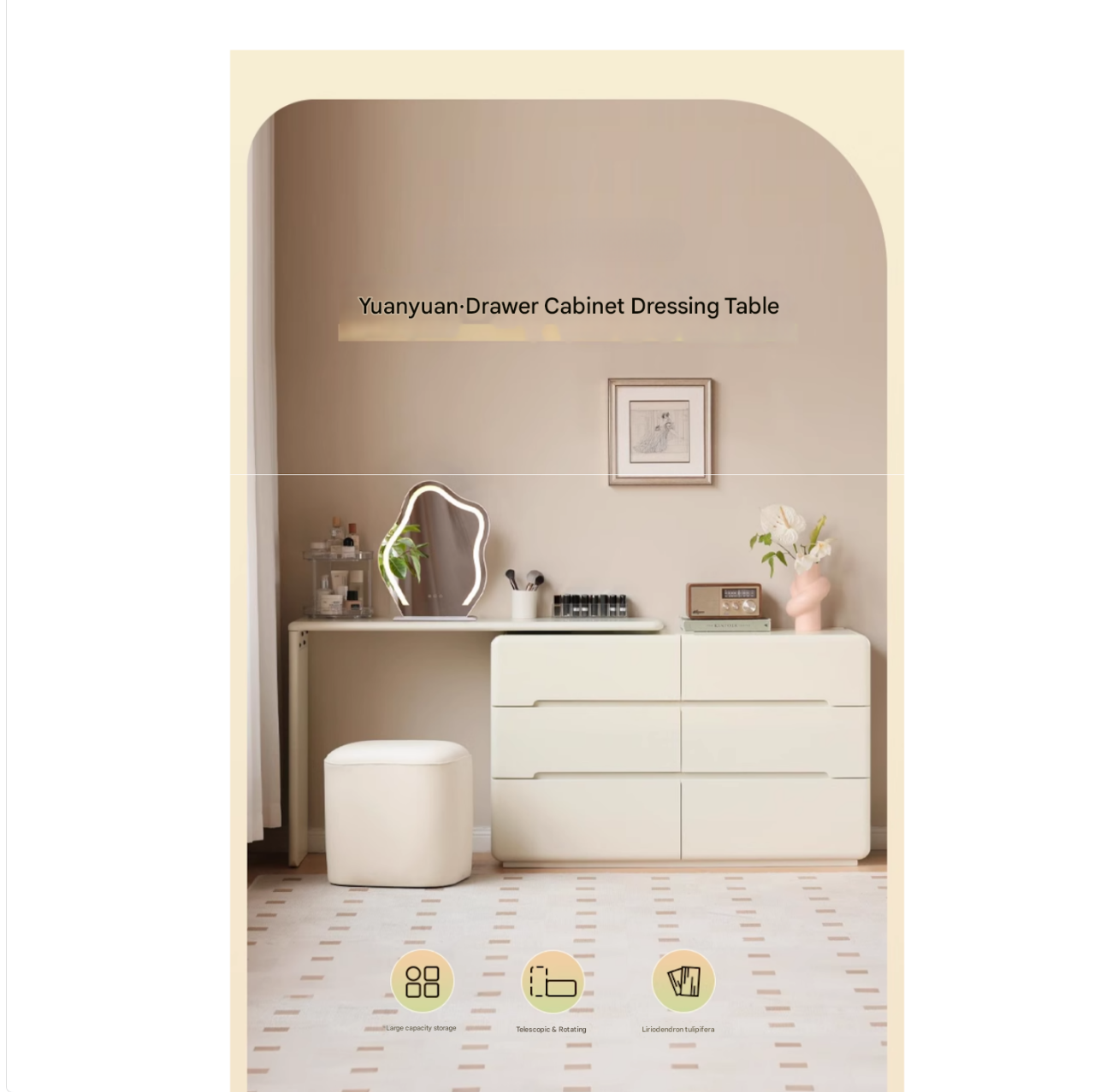 Tulip Tree, Solid Rubberwood Cream Air Makeup Table
