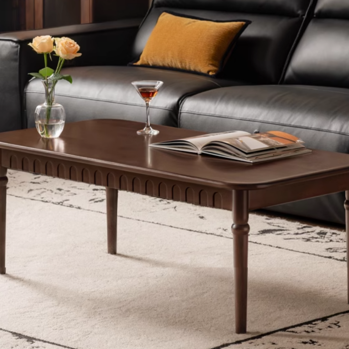 Solid Wood Tea Table Living Room French Retro Rectangular Tea Table ...
