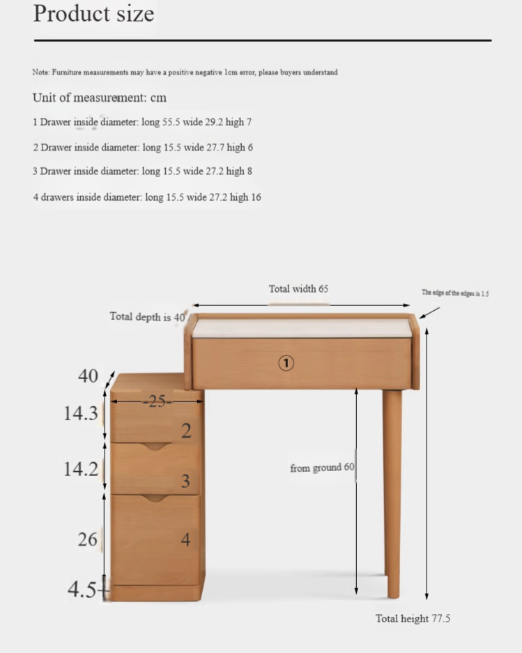 Beech Solid Wood Nordic Light Luxury Dressing Table