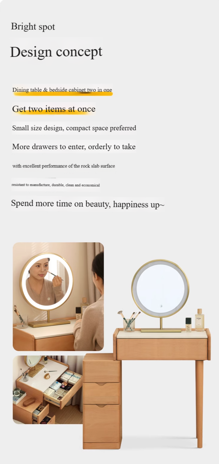 Beech Solid Wood Nordic Light Luxury Dressing Table