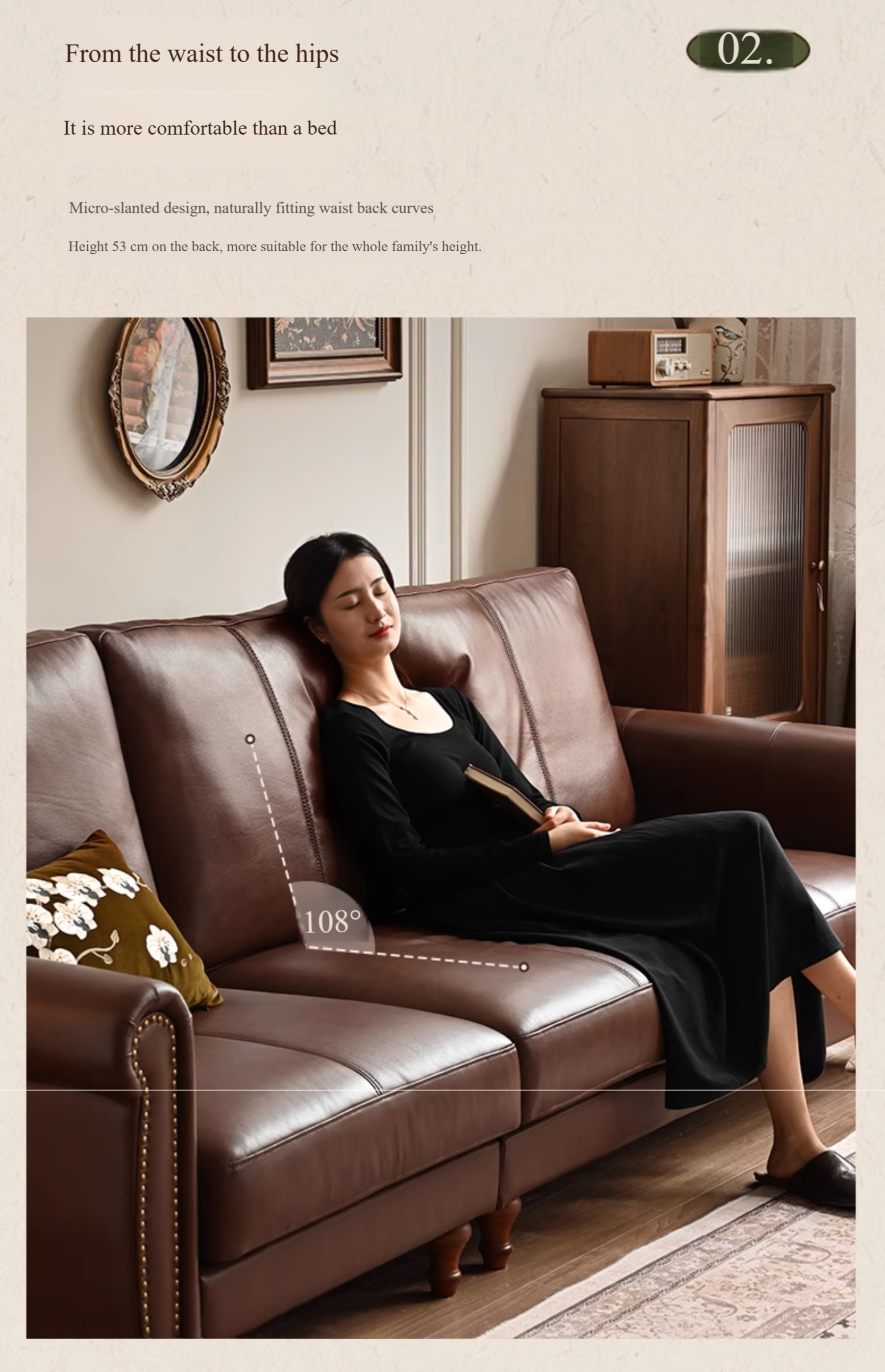 Genuine Leather Sofa Living Room American Retro Sofa