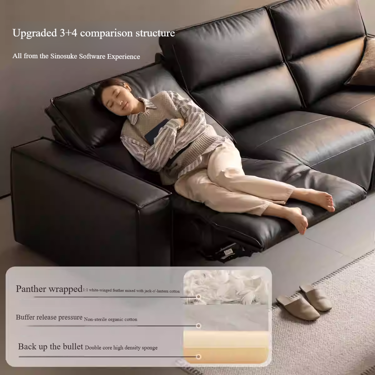 Cowhide Straight Leather Electric Sofa- 4 color
