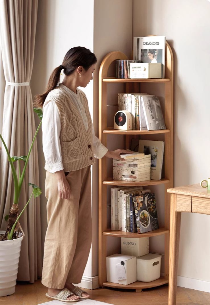 European Beech Solid Wood Corner Bookshelf