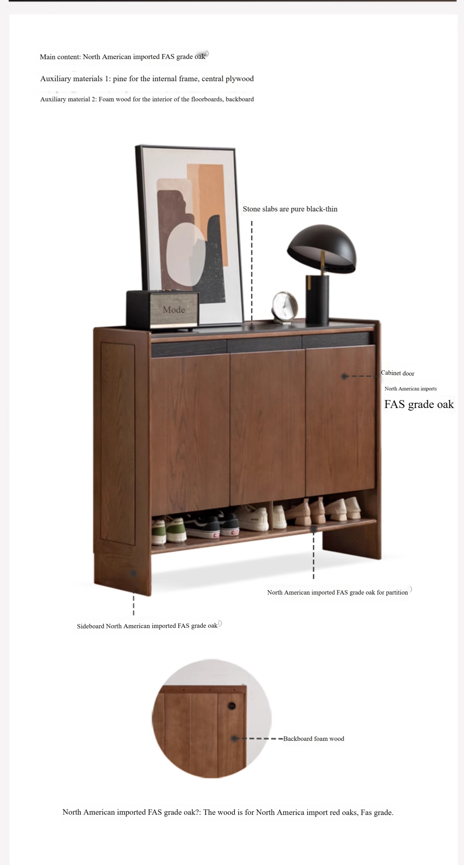 Oak Solid Wood Modern Rock Board Shoe Cabinet