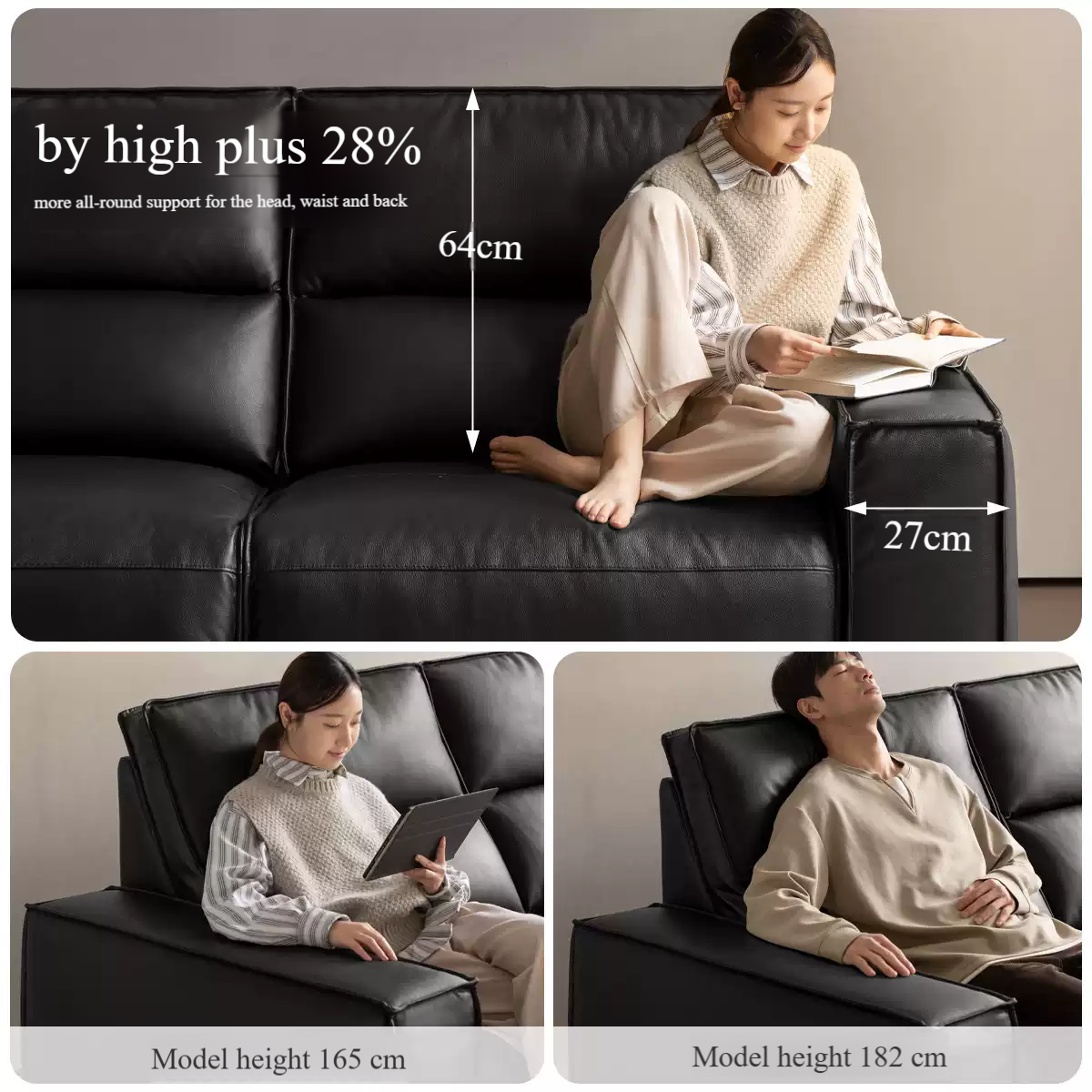 Cowhide Straight Leather Electric Sofa- 4 color