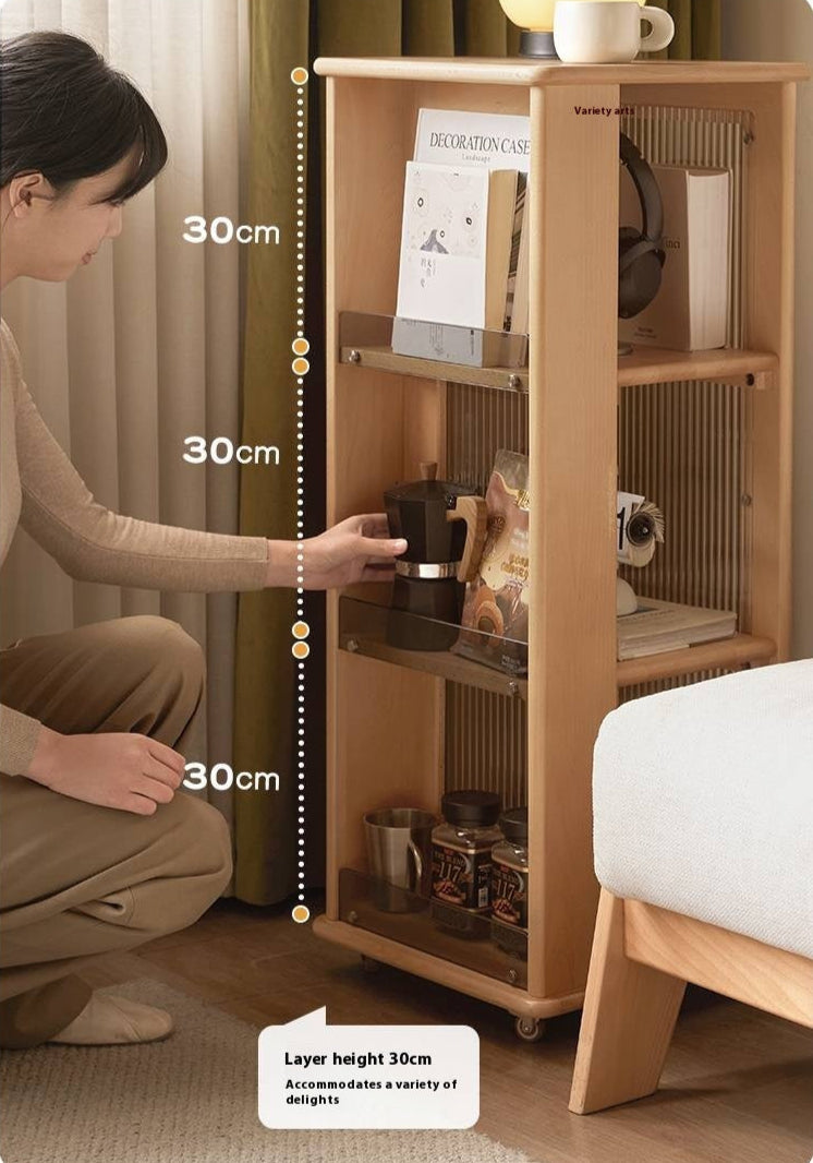 Beech Solid Wood Floor Movable Rack Side Cabinet