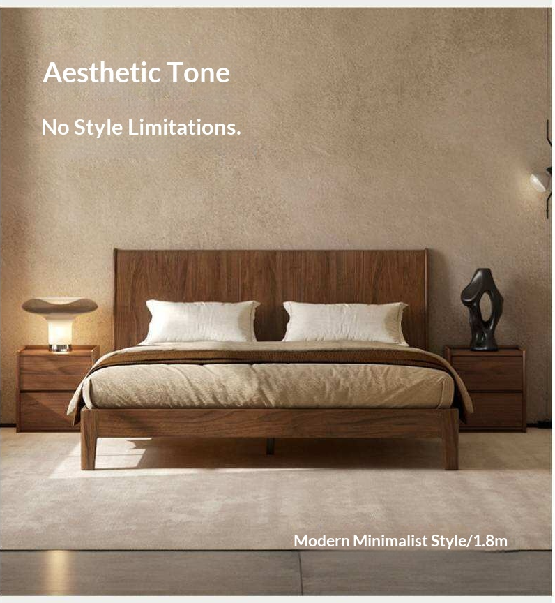 Black Walnut Solid Wood Bed — Italian Light Luxury Style