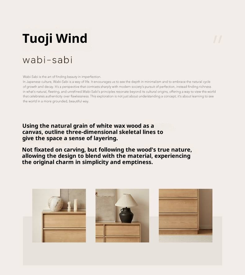 Ash, Oak Solid Wood Wabi-sabi Style Chest Of Drawers