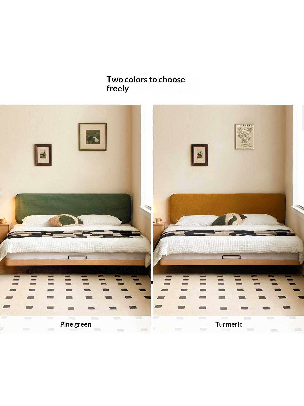 Beech Solid Wood Upholstered Bed — Retro Style with Floating Design, Luminous Light, Luxury Finish