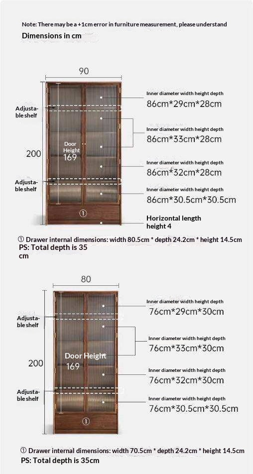 Black Walnut Solid Wood Bookcase Display Glass Door Storage Cabinet