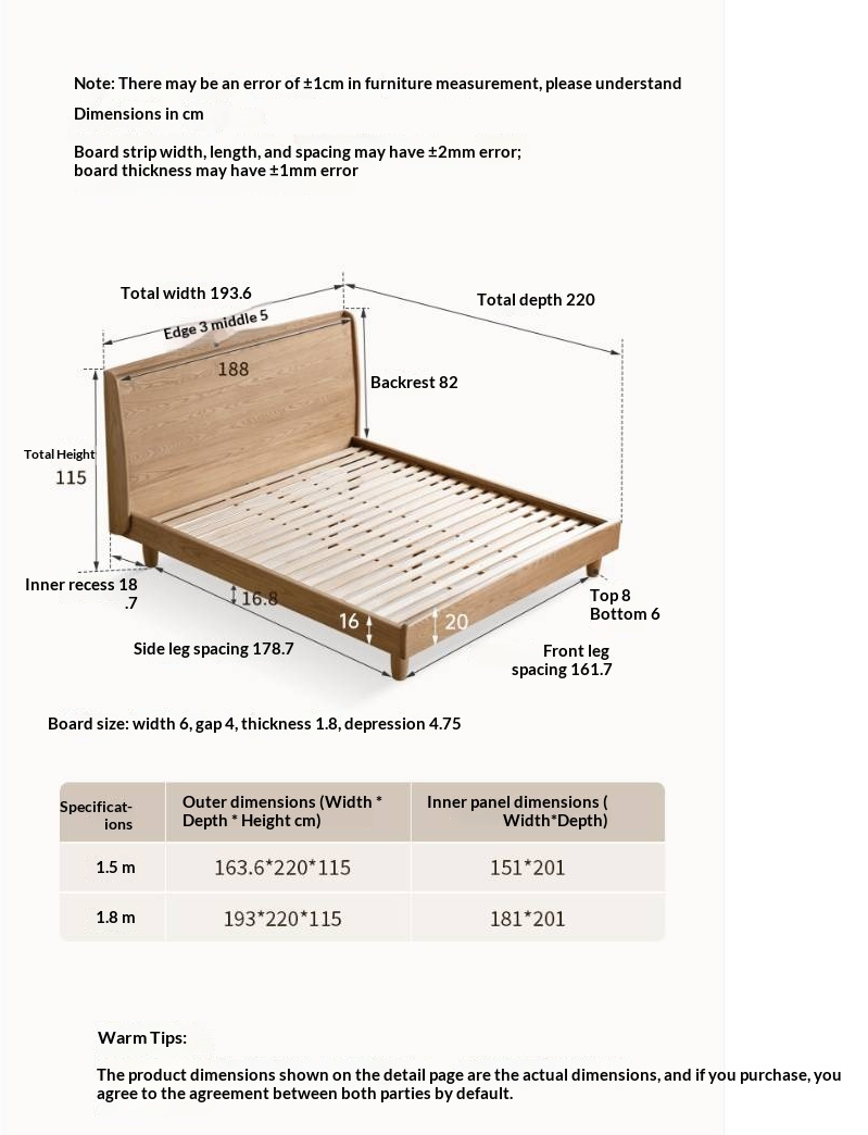 Ash Solid Wood High Backrest Large Bed