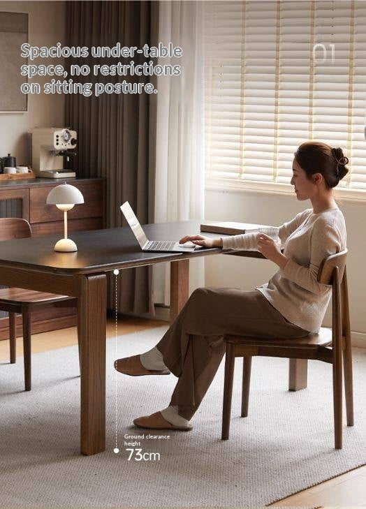 Oak Solid Wood Restaurant Light Luxury Style Rock Slab Long Table