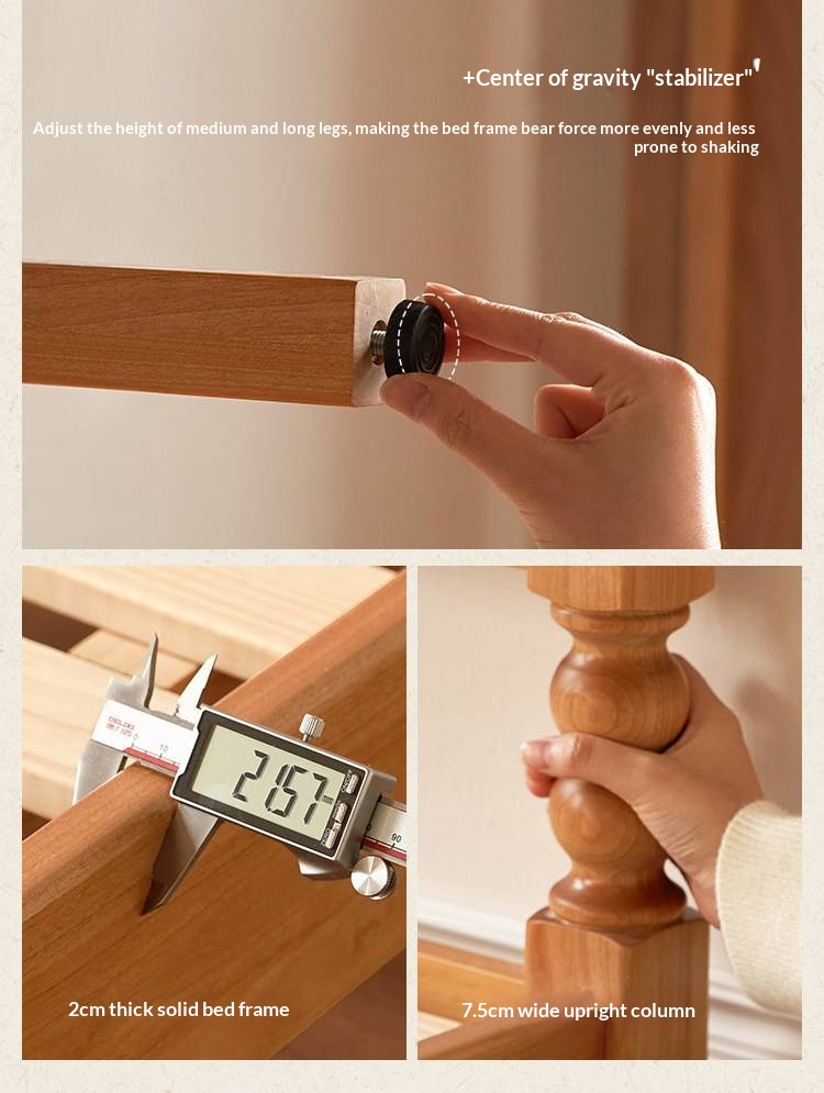 Birch Solid Wood Bed — French Retro Style, Large Slab Design, Mid-Range Style