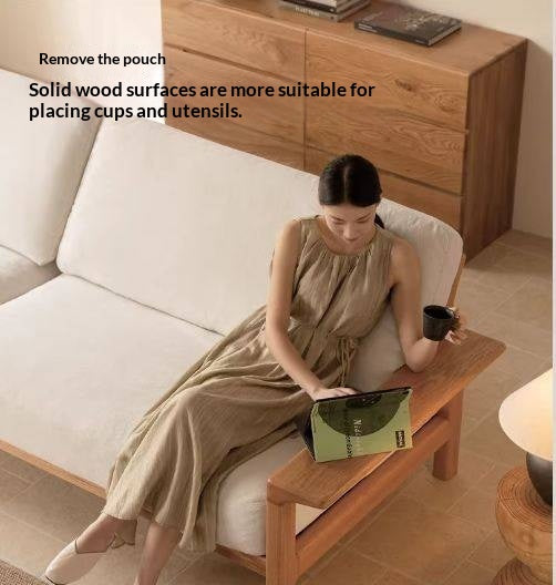 Oak, Ash Solid Wood Wabi Sabi Style Genuine Leather Sofa, fabric sofa