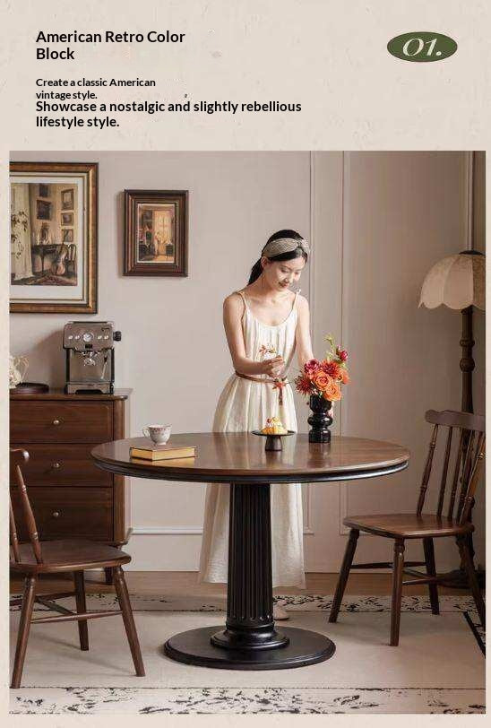 Black Walnut Solid Wood American Retro Round Dining Table