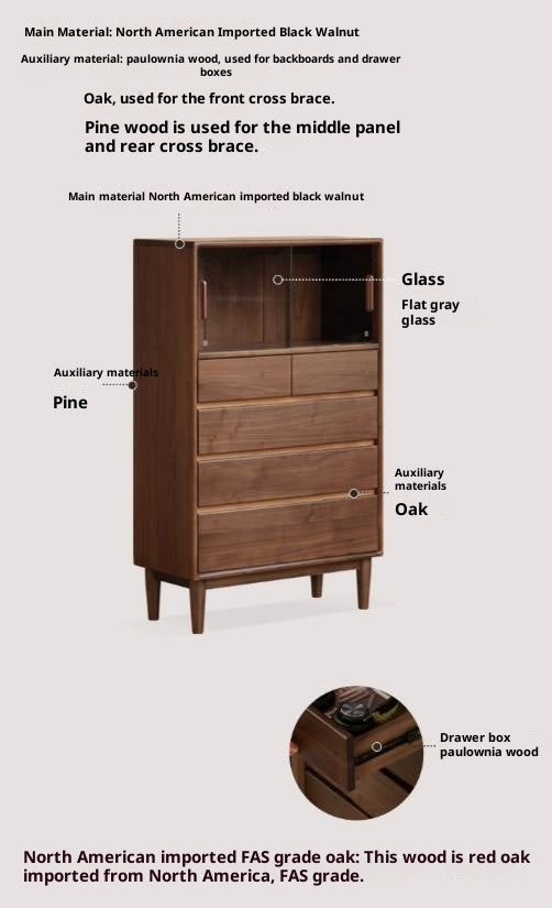 Black Walnut Solid Wood Italian Light Luxury Side Cabinet