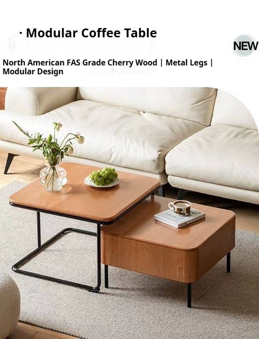 Cherry Solid Wood Combination Coffee Table Mid-Century Style
