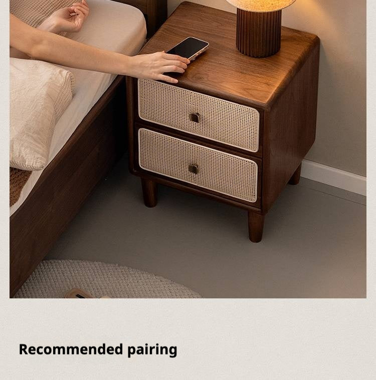 Black Walnut, Beech Solid Wood Nightstand.