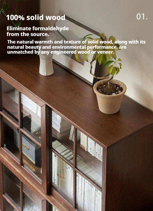 Black Walnut, Oak, Beech Solid Wood Sliding Door Bookcase