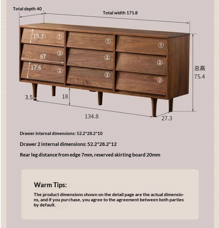 Black Walnut Solid Wood Vintage Style Chest of Drawers