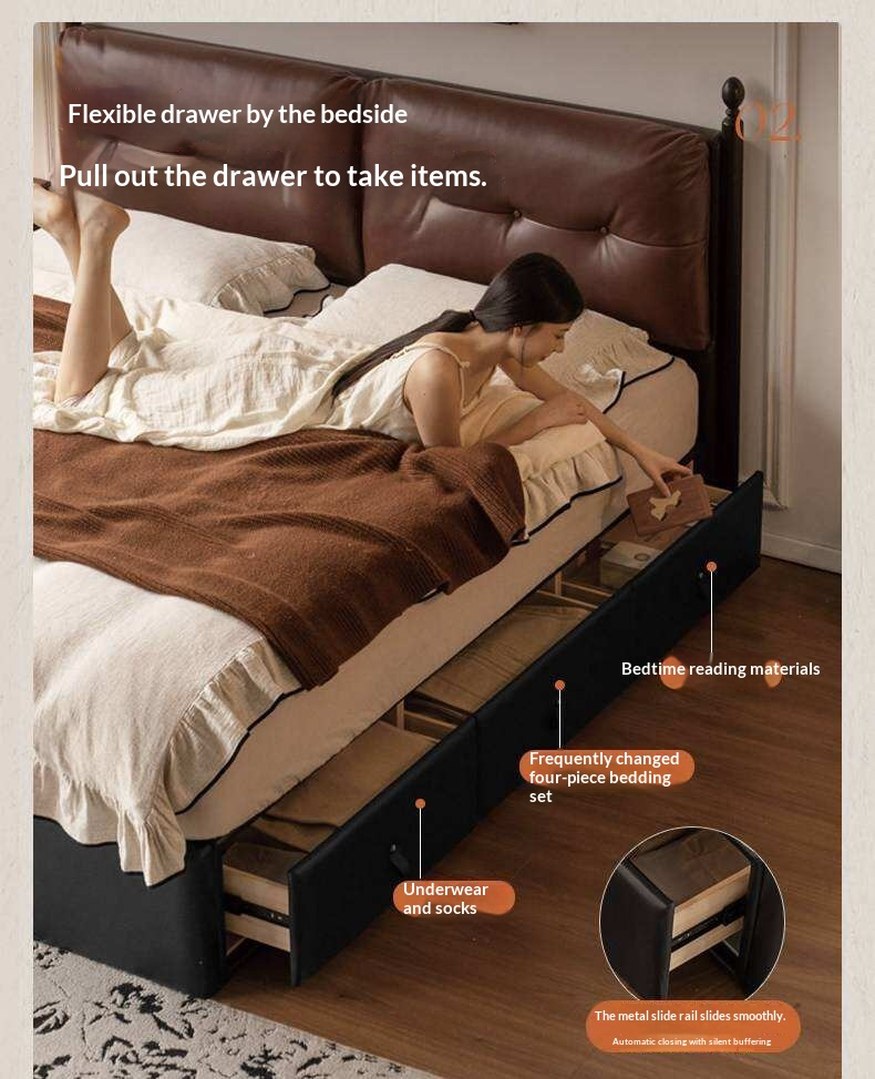 Genuine Leather Luxury Storage Bed with Lift-Up Storage Box Bed