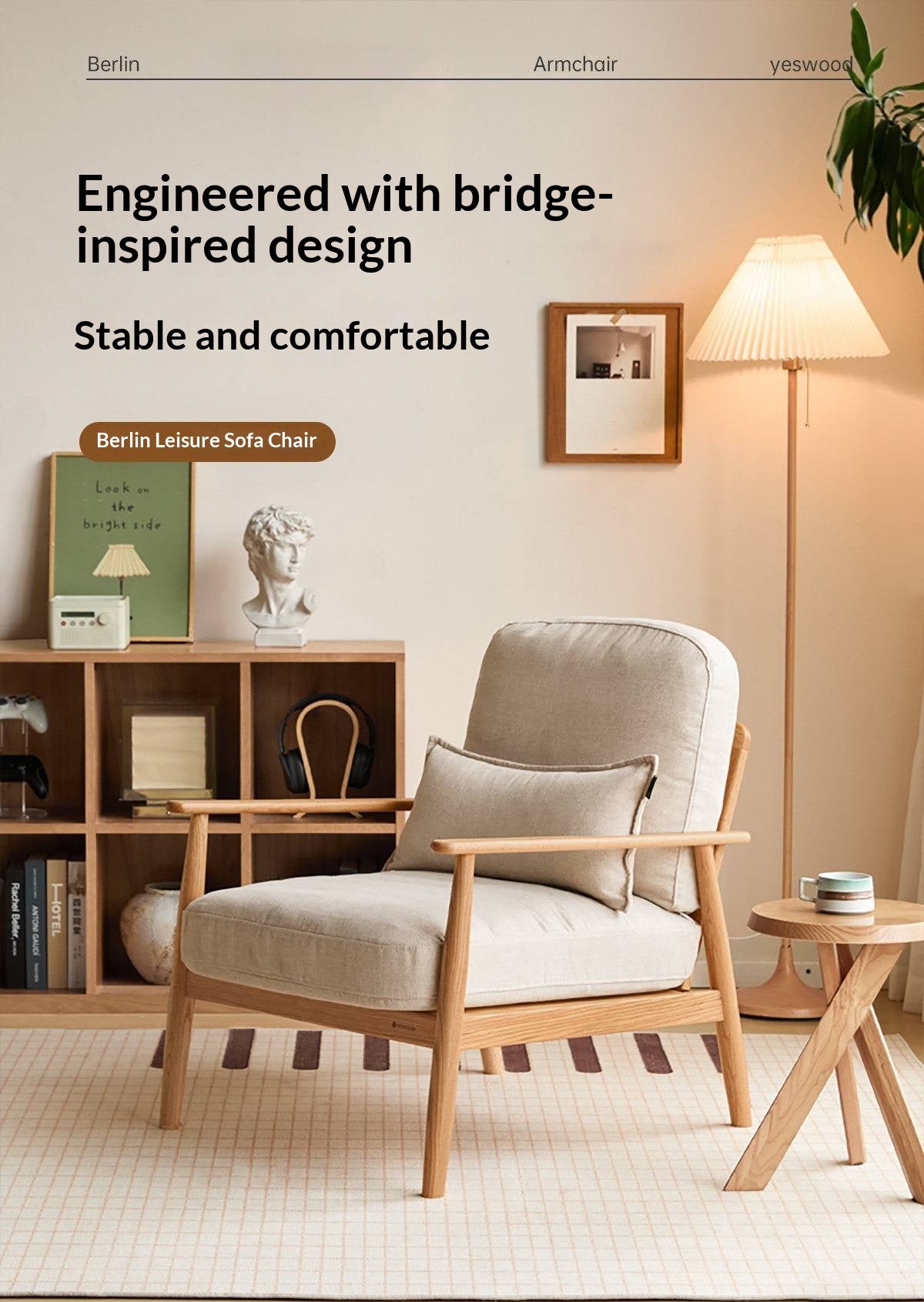 Oak Solid Wood Scandinavian Casual armChair