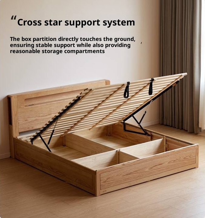 Oak Solid Wood Modern Minimalist Multifunctional with Light Box Bed