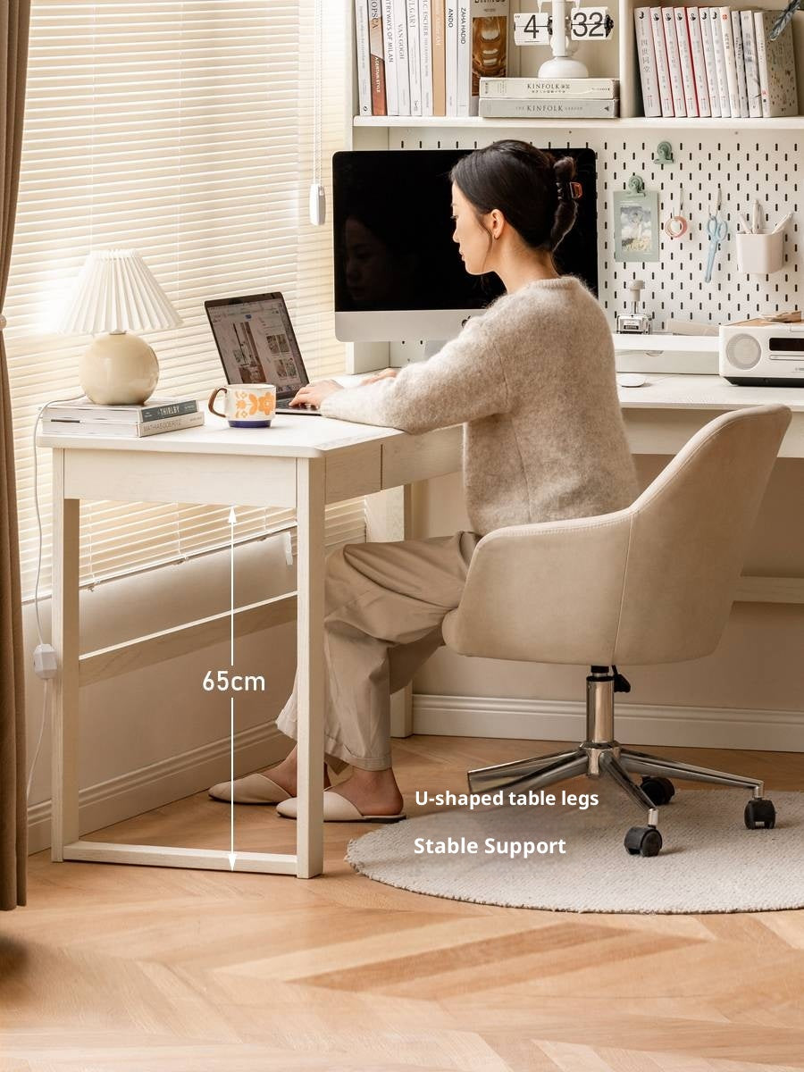 Oak Solid Wood Modern Cream Style Desk and Bookshelf Integrated