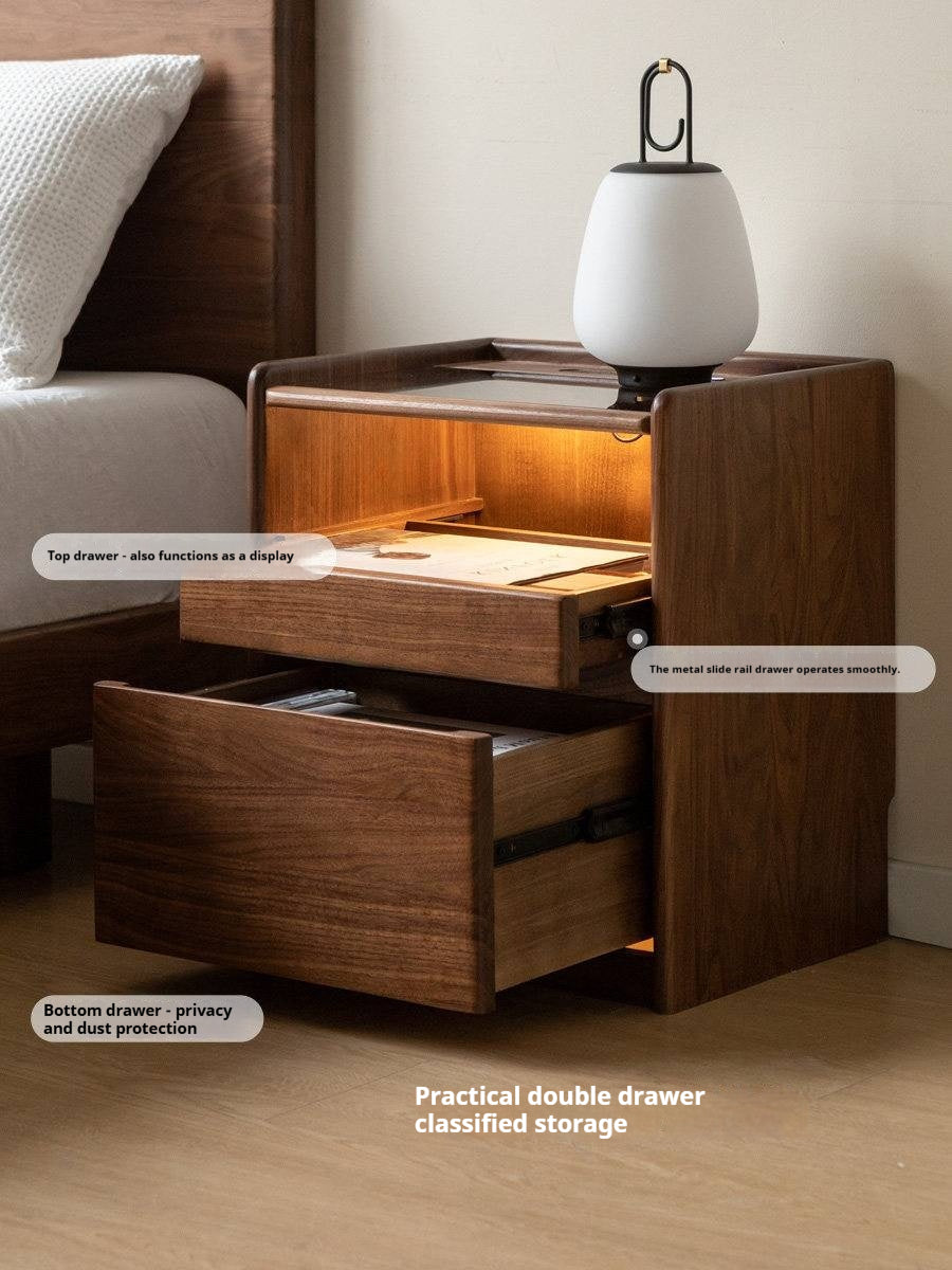 Russian White Oak, Black Walnut, Oak, Ash, Sandalwood Solid Wood Nightstand Socket, Lamp