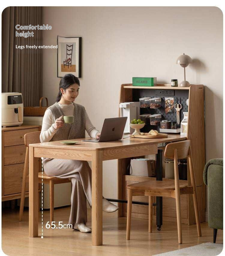 Oak Solid Wood Telescopic Dining Table Sideboard Integrated