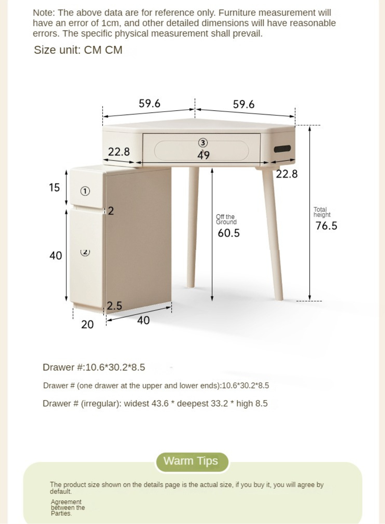 Tulipwood Solid Wood Corner White Vanity Table.