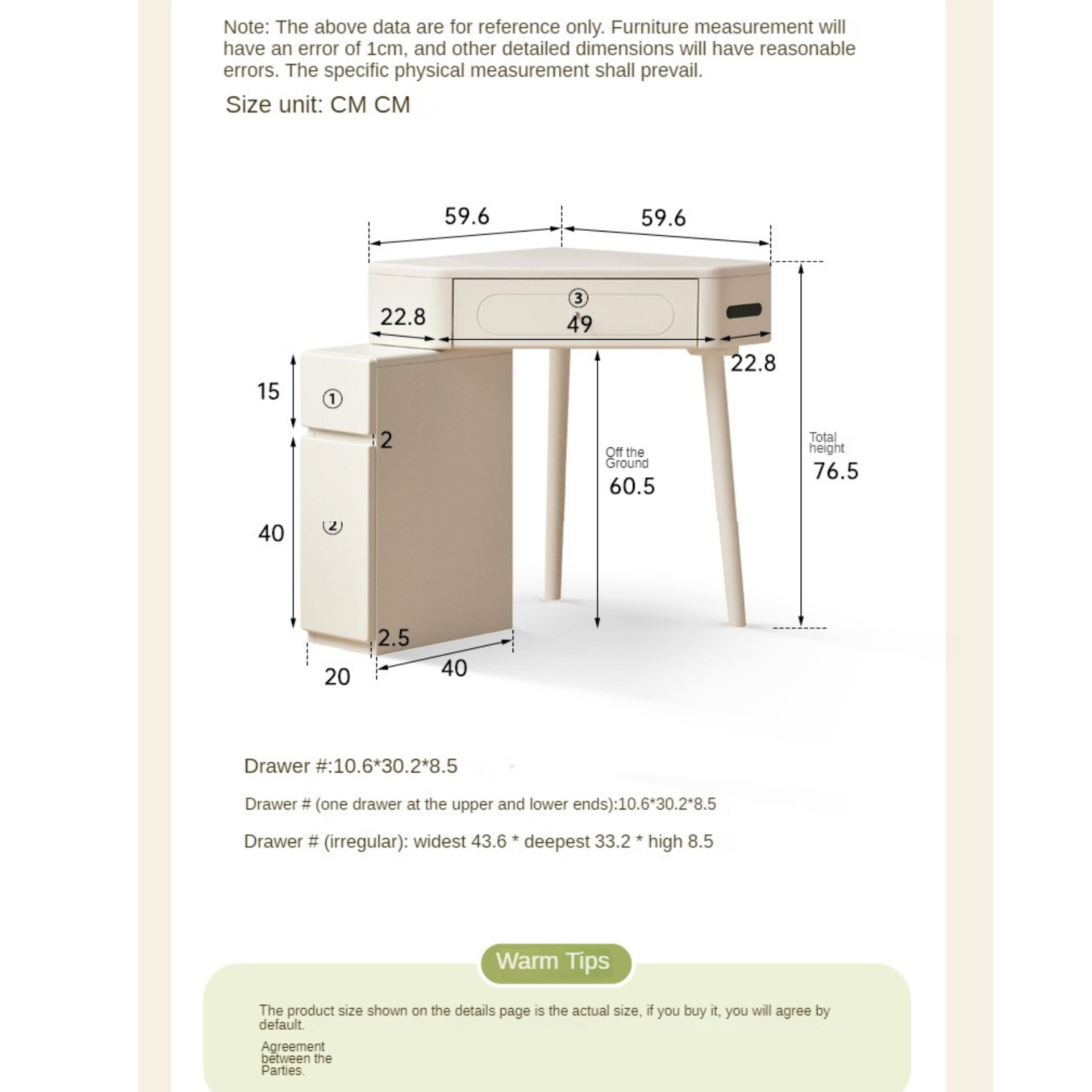 Poplar Solid Wood Corner White Dressing Table