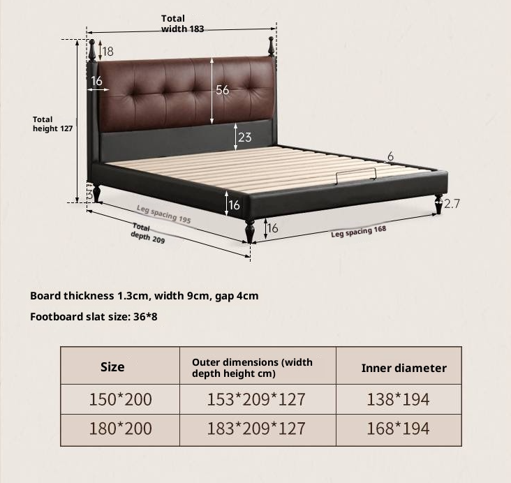 Luxury Genuine Leather Soft Backrest Bed, American Retro Style