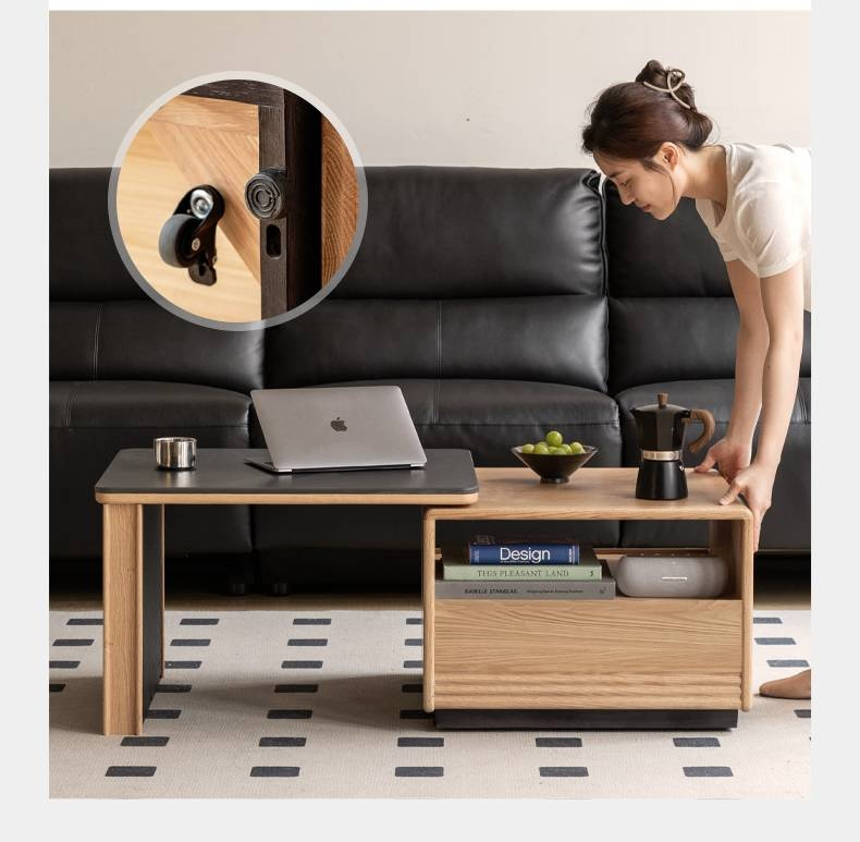 Ash Solid Wood Movable Rock Plate Tea Table