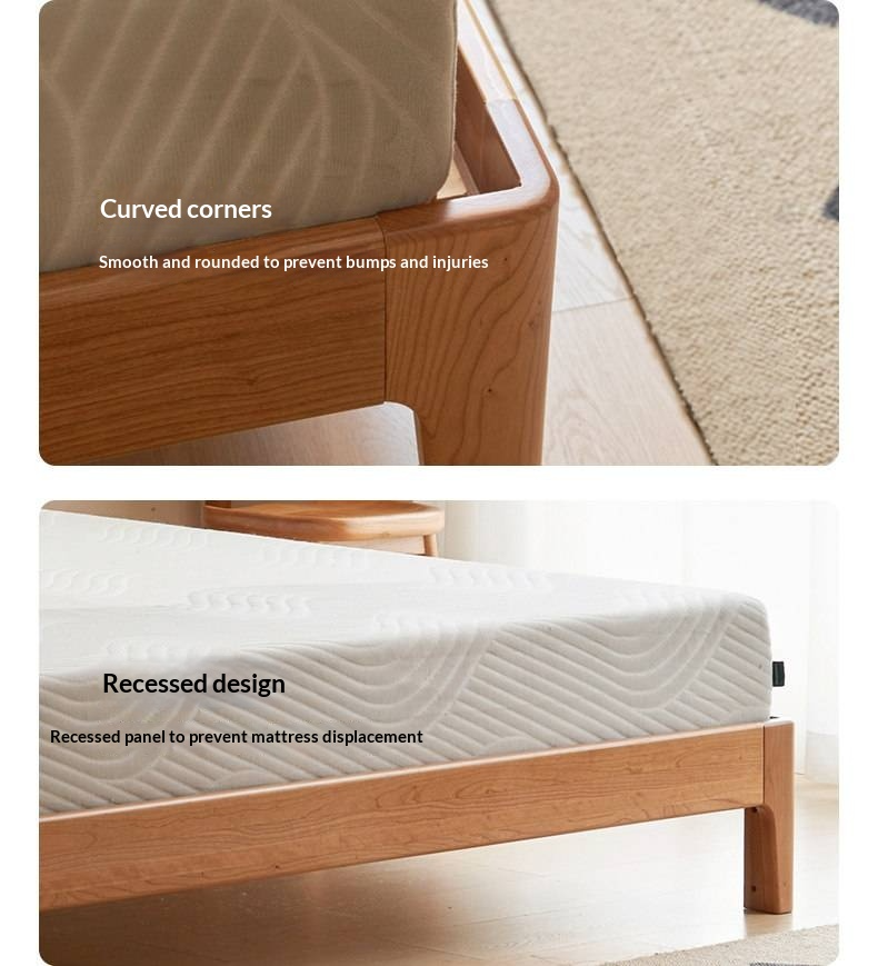 Cherry Solid Wood Bed — Retro Simple Luminous Bed with Charging and Storage